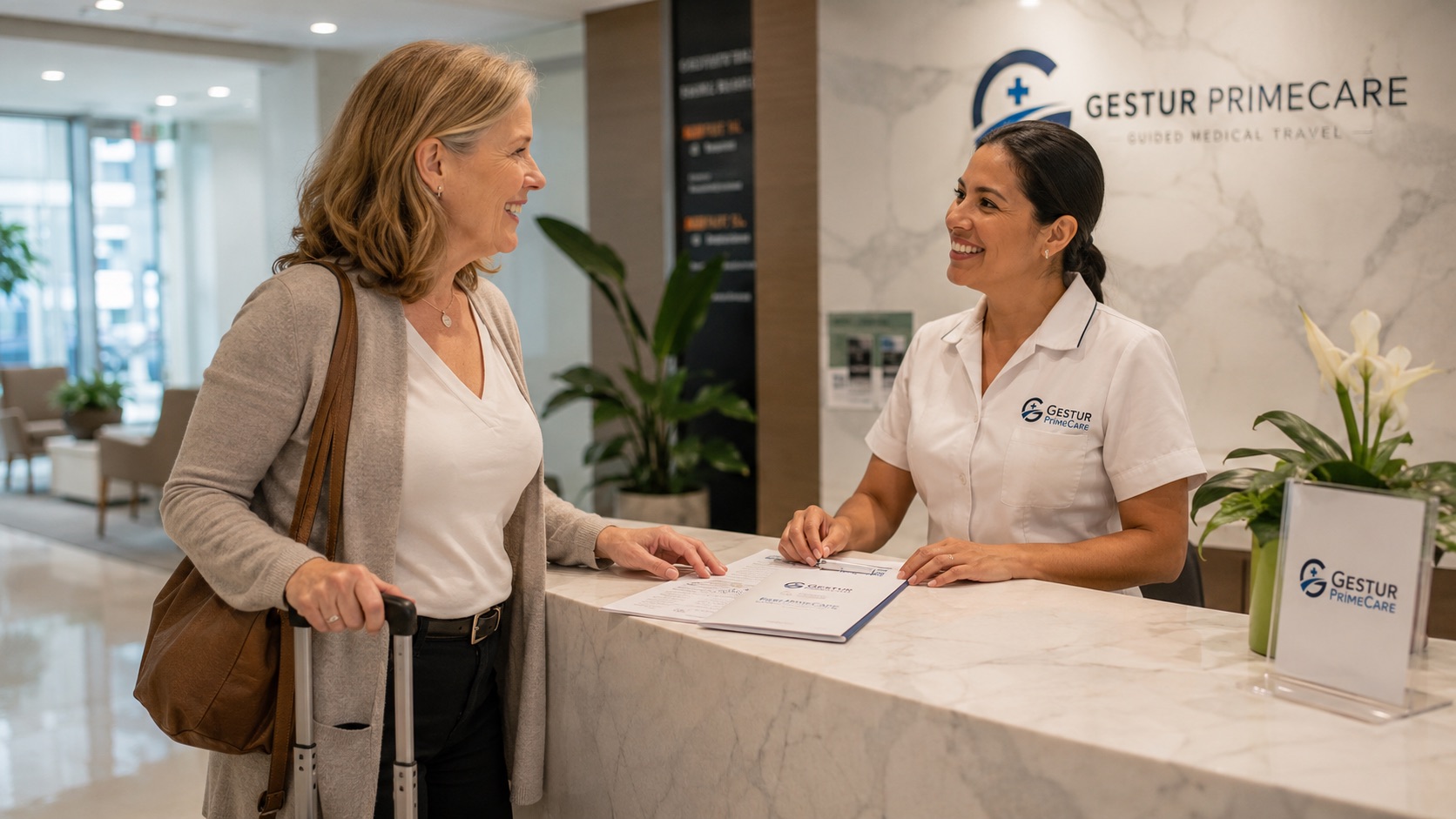 GESTUR PrimeCare coordinator greeting a patient — personal, hands-on guidance from first call to full recovery